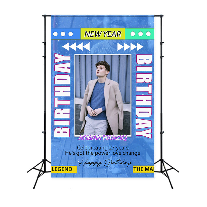 Custom Backdrop Birthday Blue 27th Celebration Party Backdrop UK BRP2-59