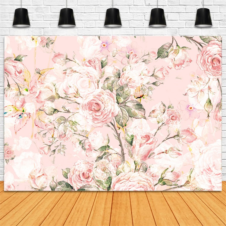 Floral Photo Backdrops Romantic Pink Rose Blossom Backdrop UK BRP2-66