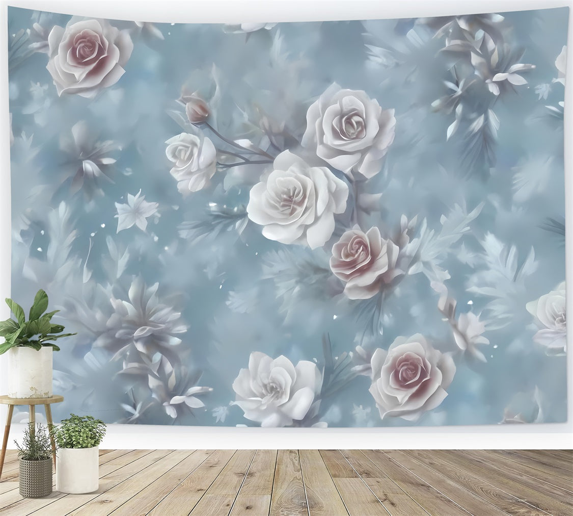 Photo Backdrop Floral Frosted White Roses Romantic Backdrop UK BRP2-68