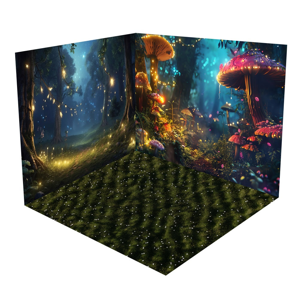 Glowing Enchanted Forest Mushrooms Backdrop Room Set UK BRP2-7