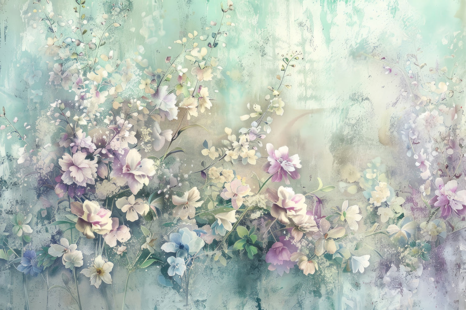 Floral Photo Backdrop Soft Watercolor Blooms Dreamy Backdrop UK BRP2-72