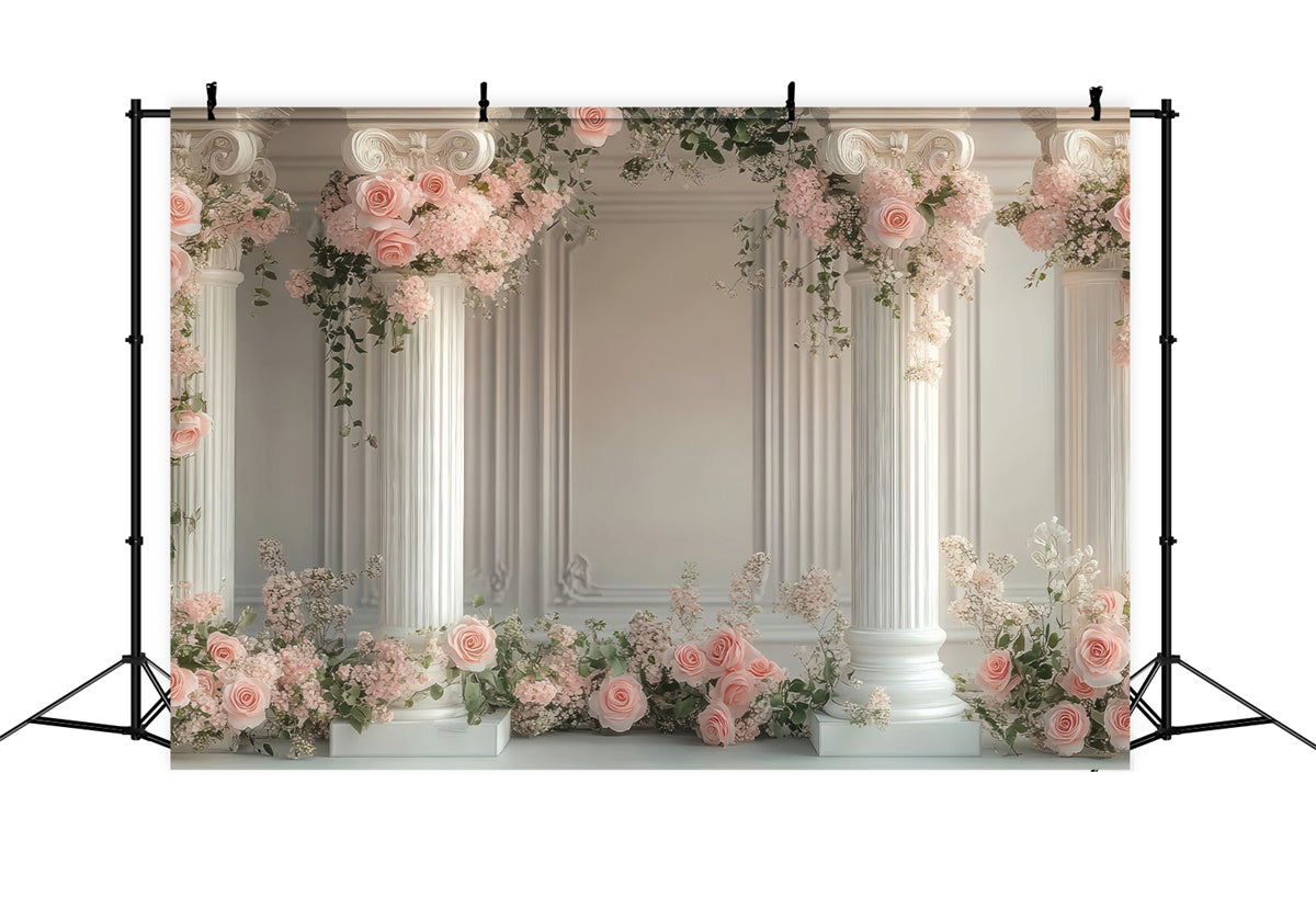 Flower Photo Backdrop Elegant White Column Floral Backdrop UK BRP2-77