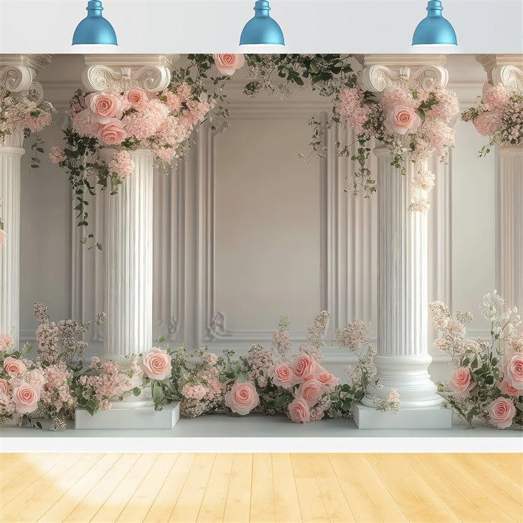 Flower Photo Backdrop Elegant White Column Floral Backdrop UK BRP2-77