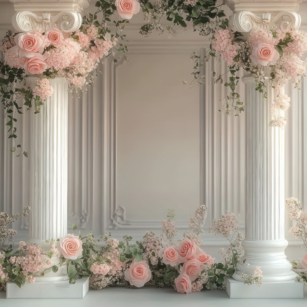 Flower Photo Backdrop Elegant White Column Floral Backdrop UK BRP2-77