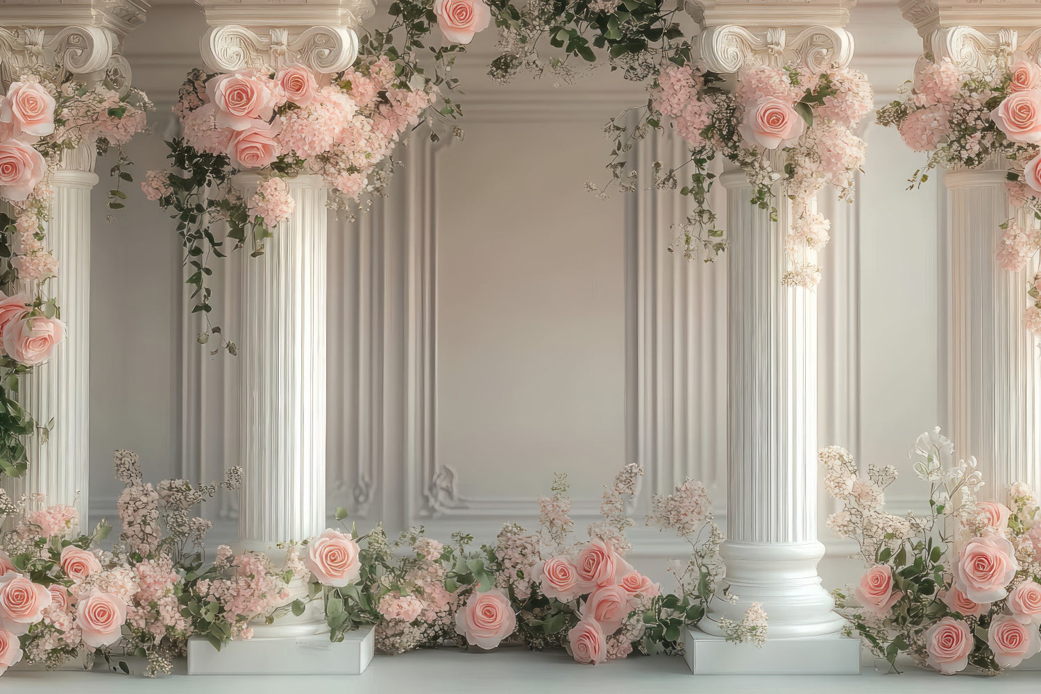 Flower Photo Backdrop Elegant White Column Floral Backdrop UK BRP2-77