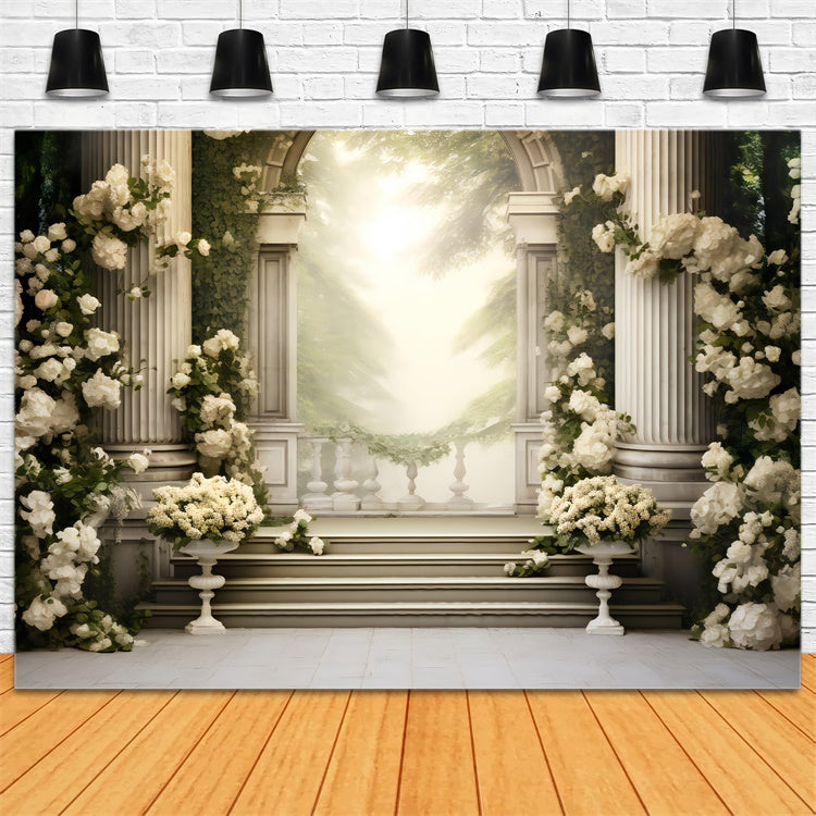 Floral Photo Backdrop Enchanted White Floral Garden Backdrop UK BRP2-83