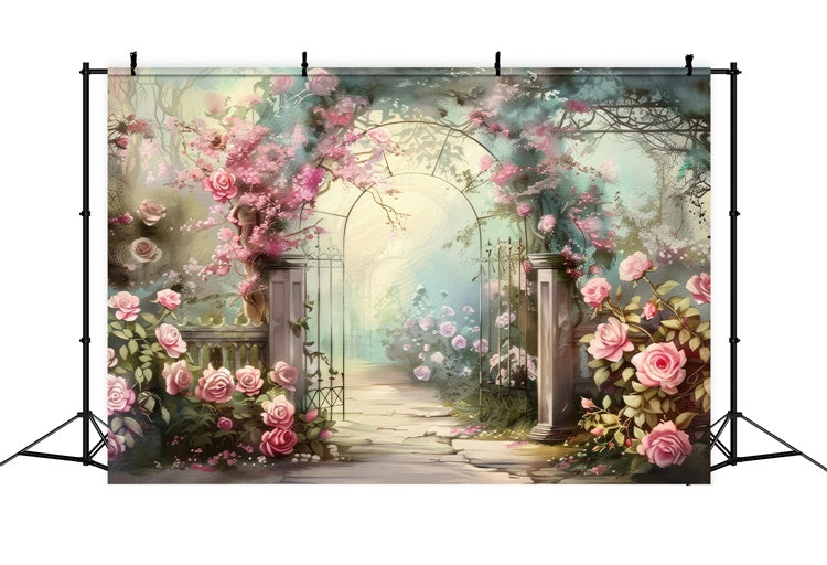 Flower Photo Backdrop Dreamy Rose Garden Pathway Backdrop UK BRP2-88