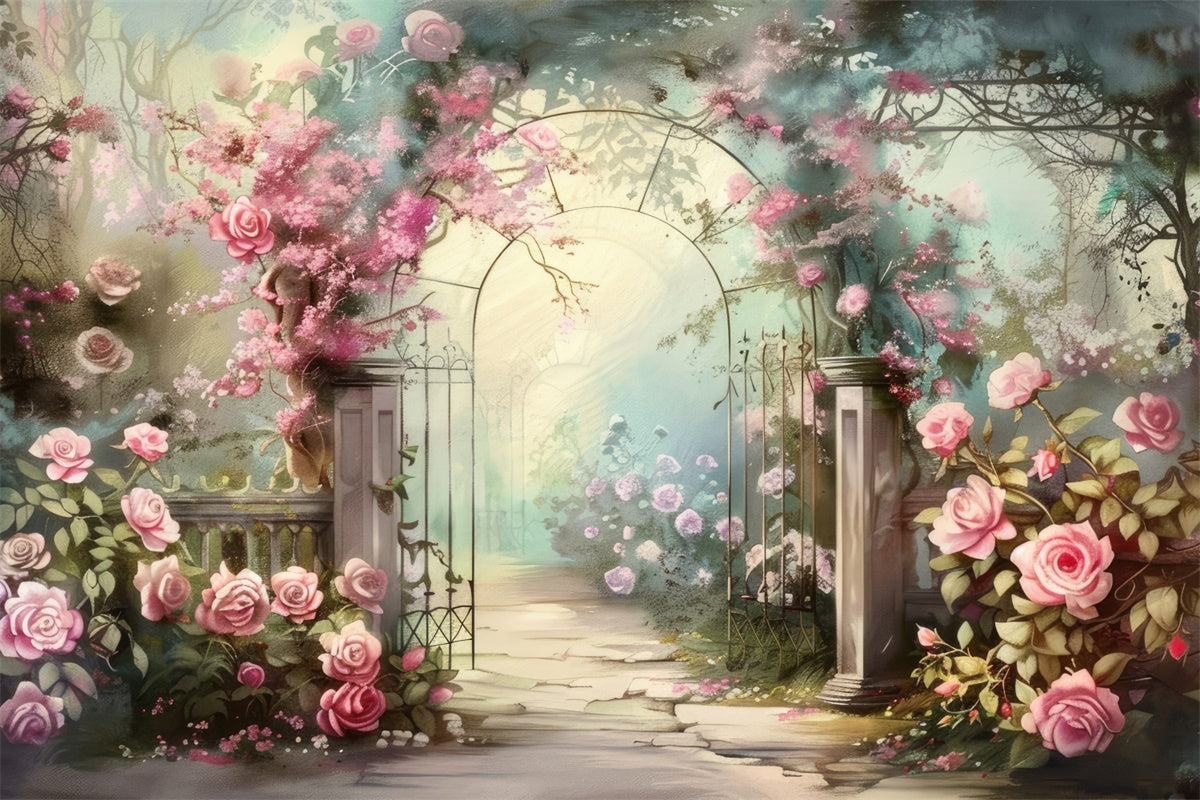 Flower Photo Backdrop Dreamy Rose Garden Pathway Backdrop UK BRP2-88