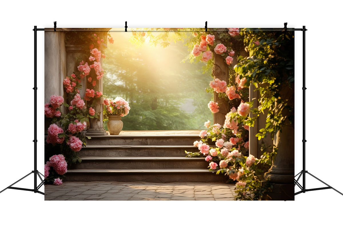 Floral Backdrop Photography Romantic Rose Garden Steps Backdrop UK BRP2-91