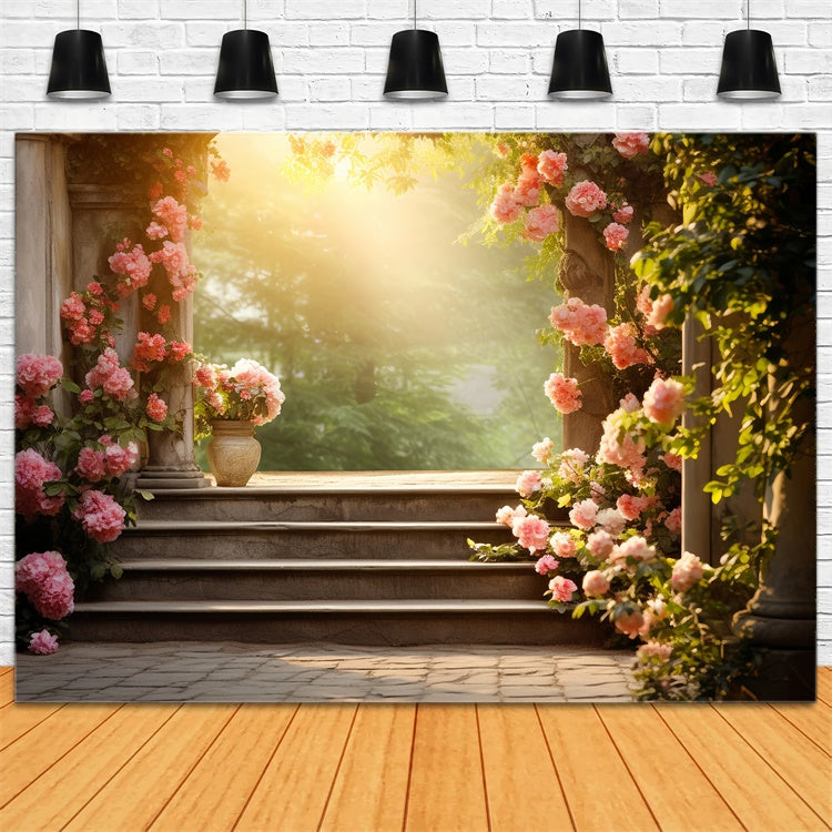 Floral Backdrop Photography Romantic Rose Garden Steps Backdrop UK BRP2-91