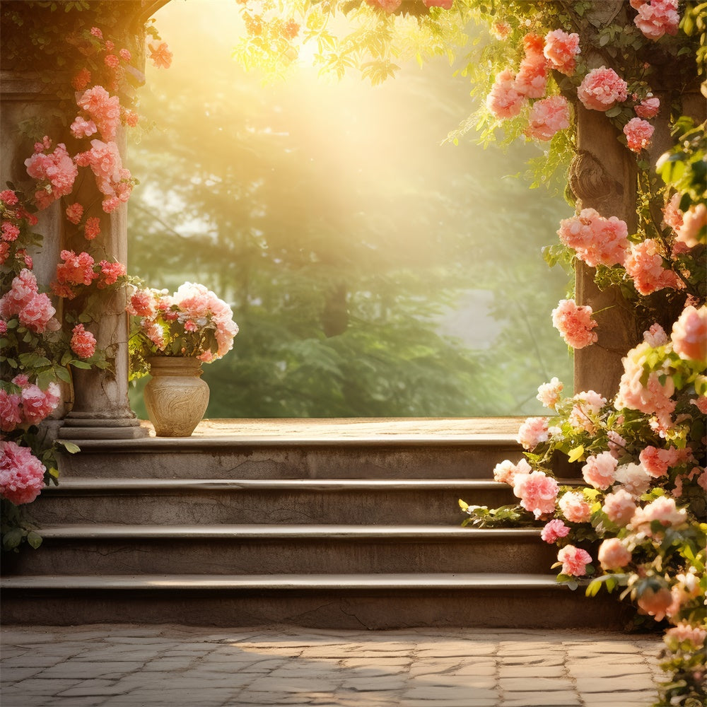 Floral Backdrop Photography Romantic Rose Garden Steps Backdrop UK BRP2-91