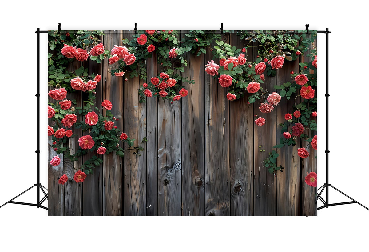 Flower Backdrop Photography Blooming Red Roses Fence Backdrop UK BRP2-93