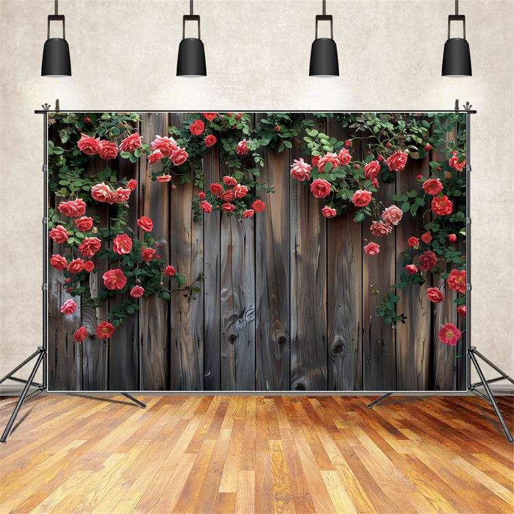 Flower Backdrop Photography Blooming Red Roses Fence Backdrop UK BRP2-93