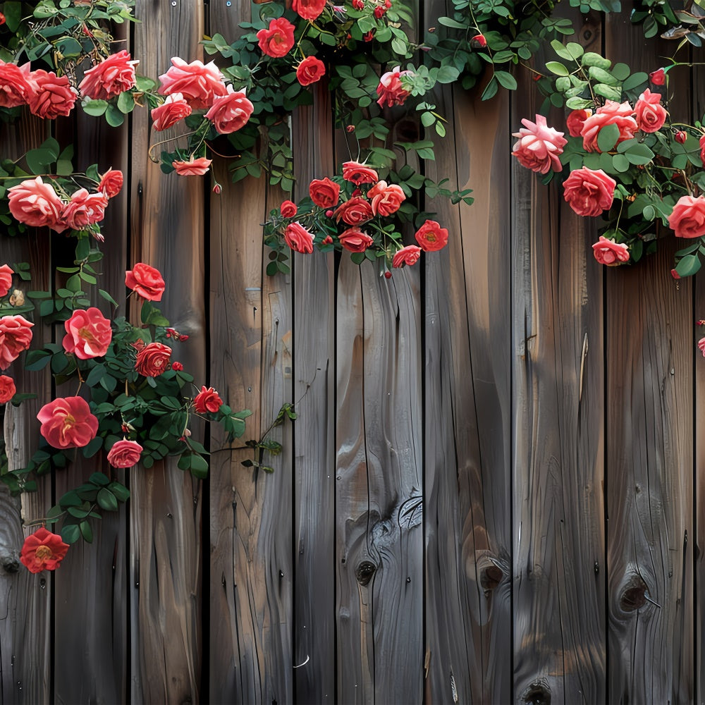 Flower Backdrop Photography Blooming Red Roses Fence Backdrop UK BRP2-93