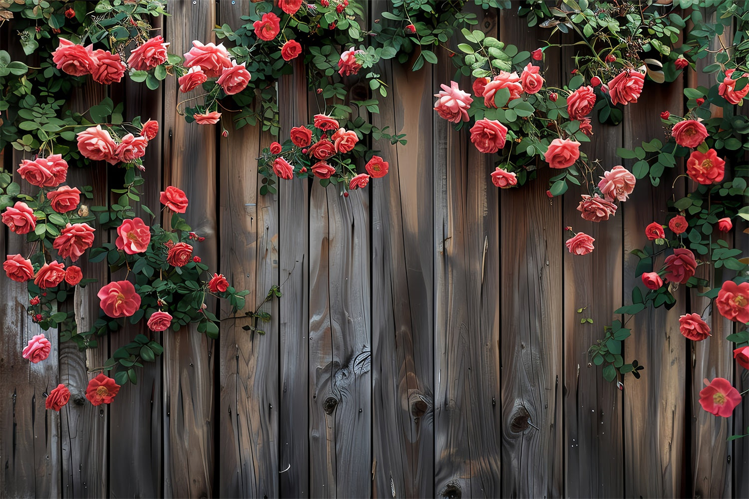 Flower Backdrop Photography Blooming Red Roses Fence Backdrop UK BRP2-93