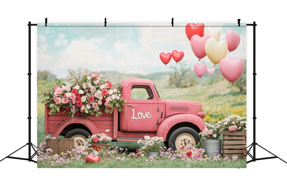 Flower Photography Backdrop Vintage Truck Rose Balloon Backdrop UK BRP2-96