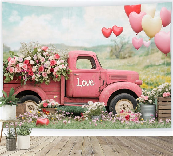 Flower Photography Backdrop Vintage Truck Rose Balloon Backdrop UK BRP2-96