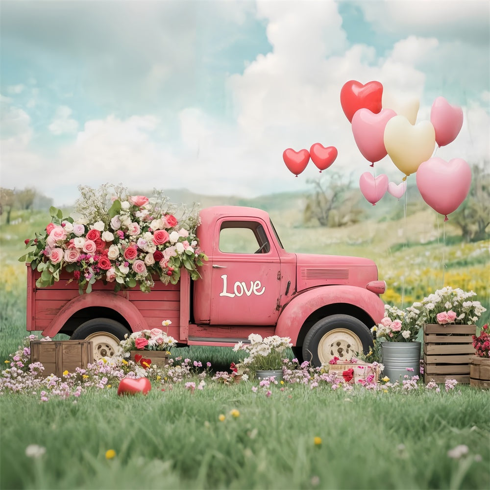 Flower Photography Backdrop Vintage Truck Rose Balloon Backdrop UK BRP2-96