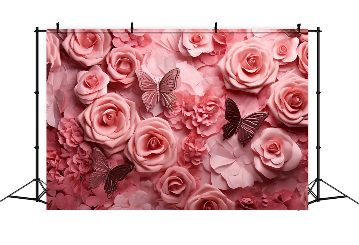 Floral Photography Backdrops Soft Pink Rose Butterfly Backdrop UK BRP2-99