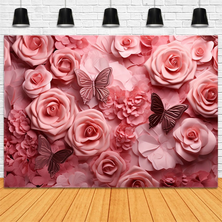 Floral Photography Backdrops Soft Pink Rose Butterfly Backdrop UK BRP2-99