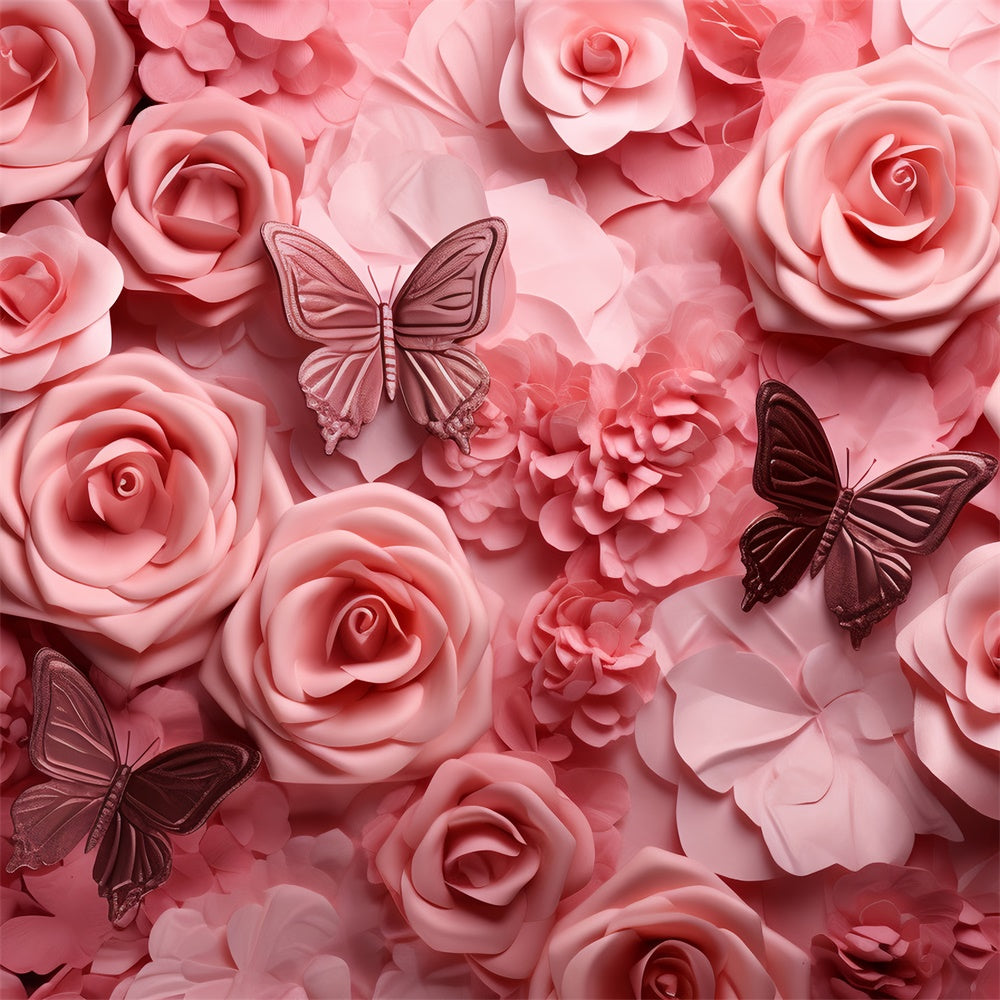 Floral Photography Backdrops Soft Pink Rose Butterfly Backdrop UK BRP2-99