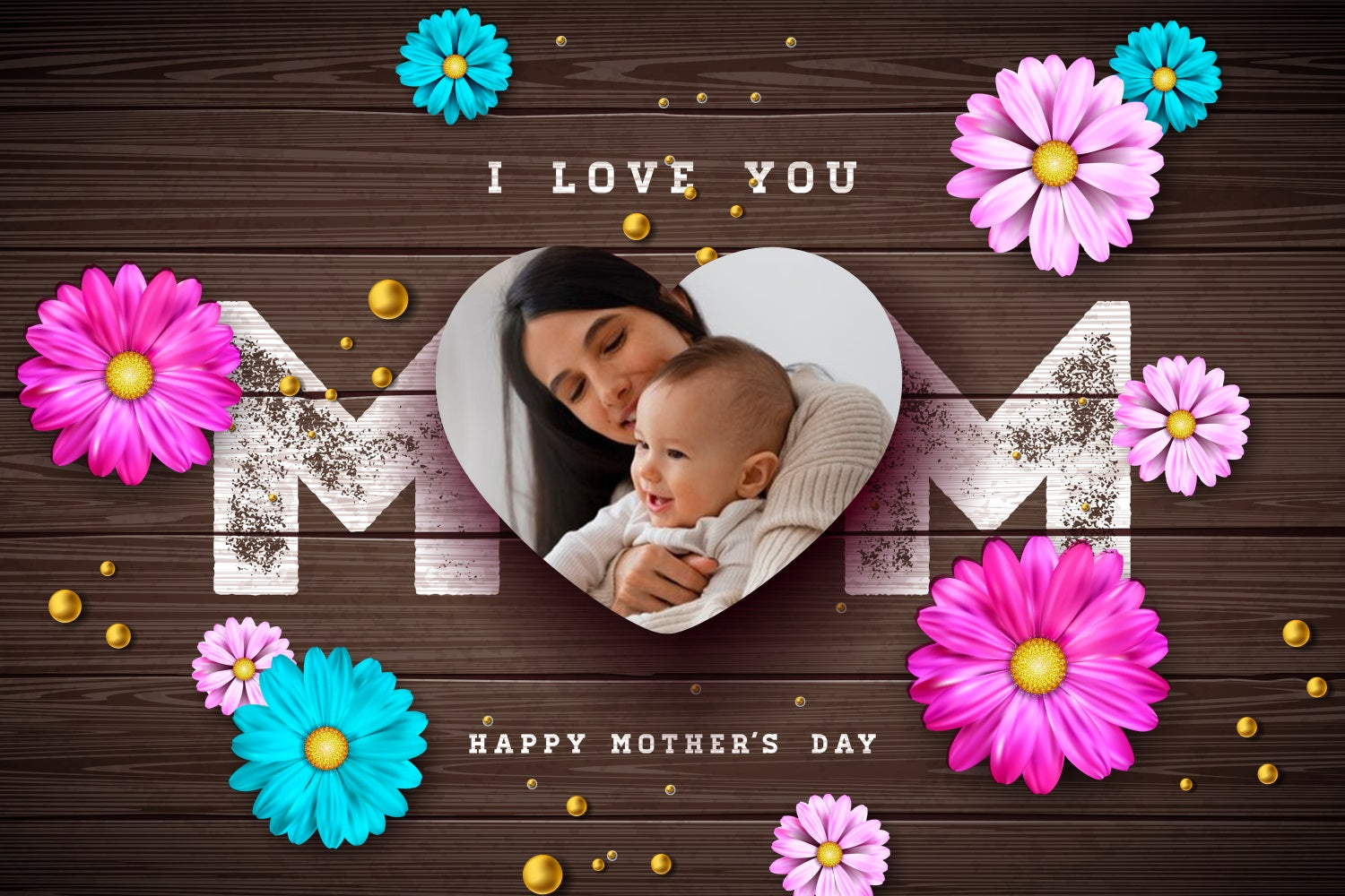 Mothers Day Photo Backdrop Rustic Floral Heart Personalized Backdrop UK BRP3-111