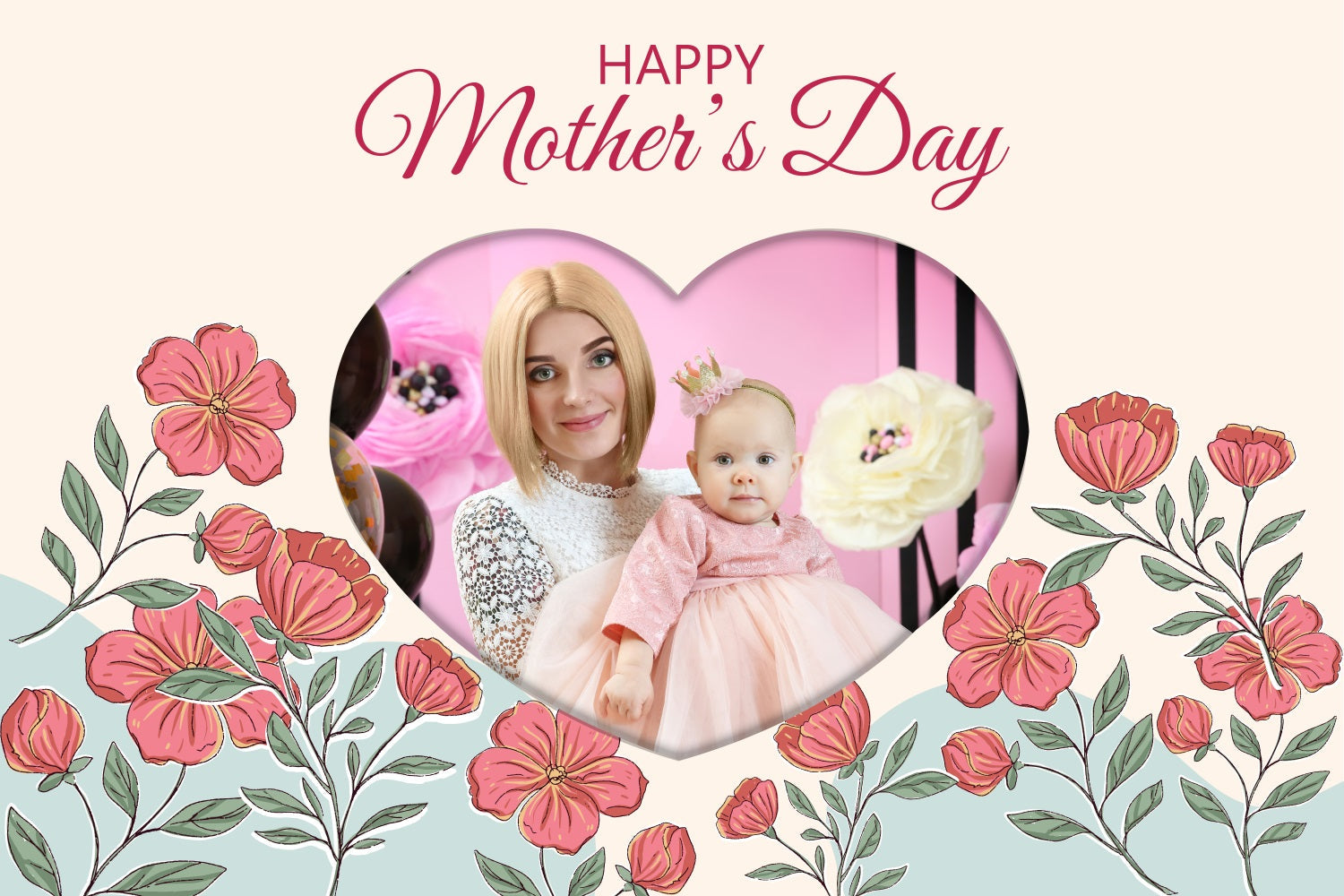 Backdrops For Mother's Day Heart Shaped Floral Customized Backdrop UK BRP3-114