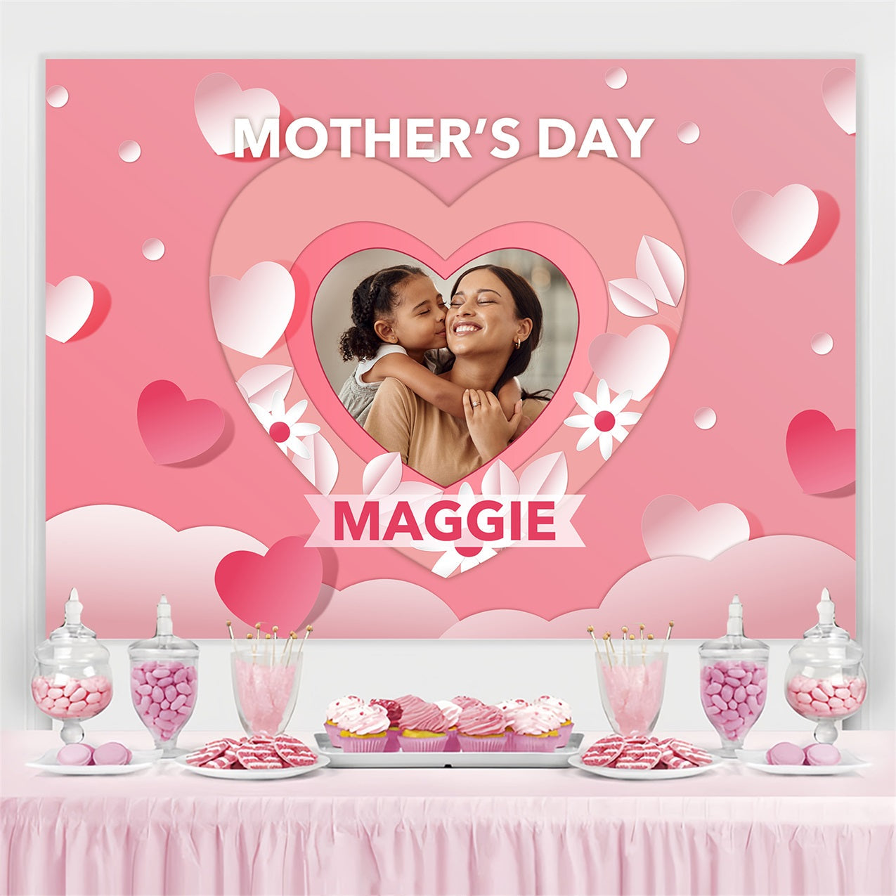 Mother's Day Photography Backdrops Pink Hearts Love Custom Backdrop UK BRP3-121
