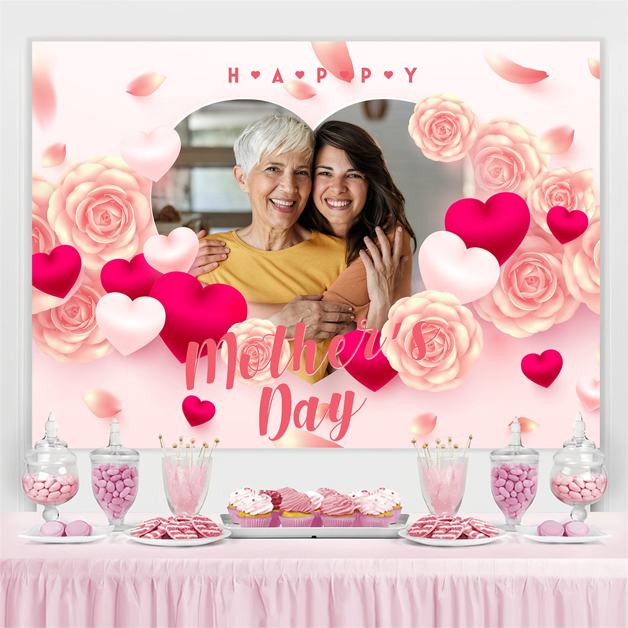Backdrop For Mothers Day Romantic Rose Heart Personalized Backdrop UK BRP3-124