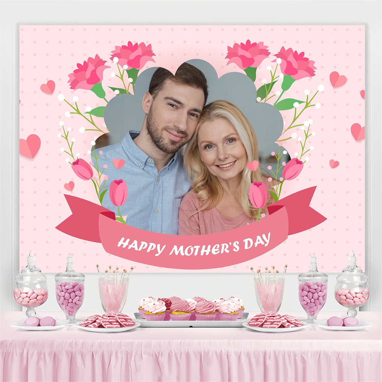 Happy Mother's Day Backdrop Gentle Love Flowers Personalised Backdrop UK BRP3-126