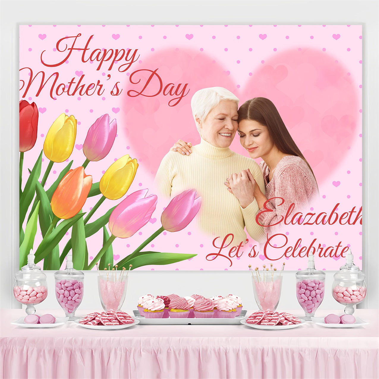 Mothers Day Photo Backdrops Tulip Heart Love Custom Backdrop UK BRP3-130