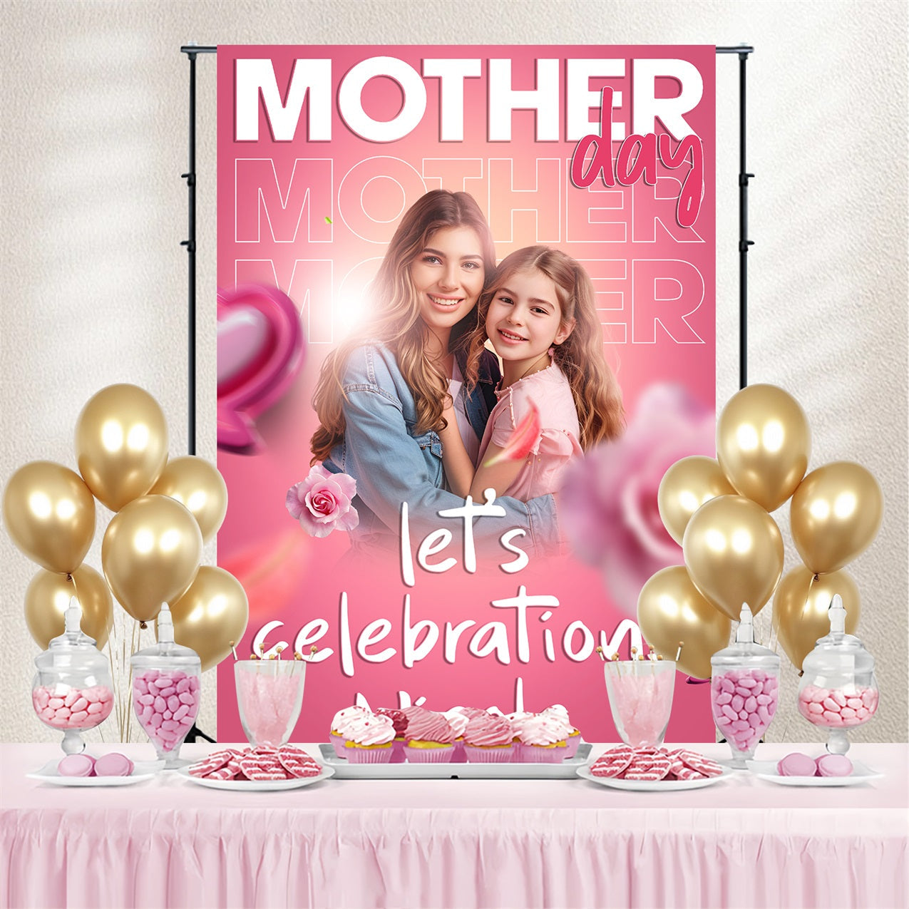 Mothers Day Photo Backdrop Pink Petals Happiness Personalized Backdrop UK BRP3-133