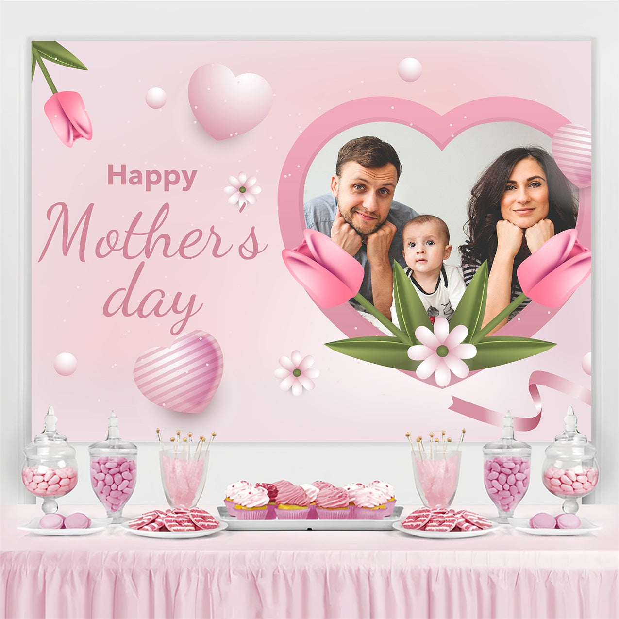 Backdrops For Mother's Day Heart Tulip Family Customized Backdrop UK BRP3-136