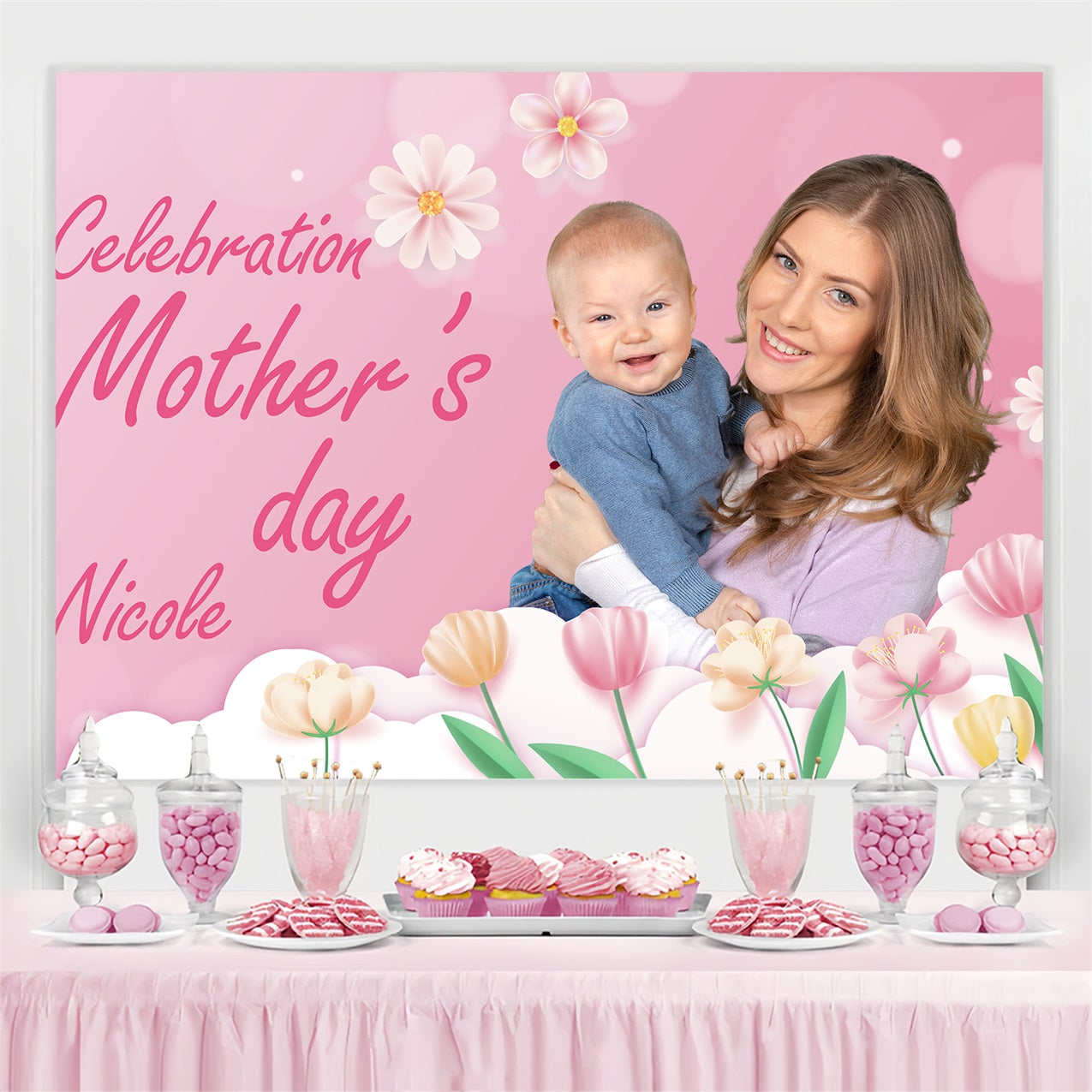 Mother's Day Backdrop Pastel Flower Embrace Personalized Backdrop UK BRP3-137