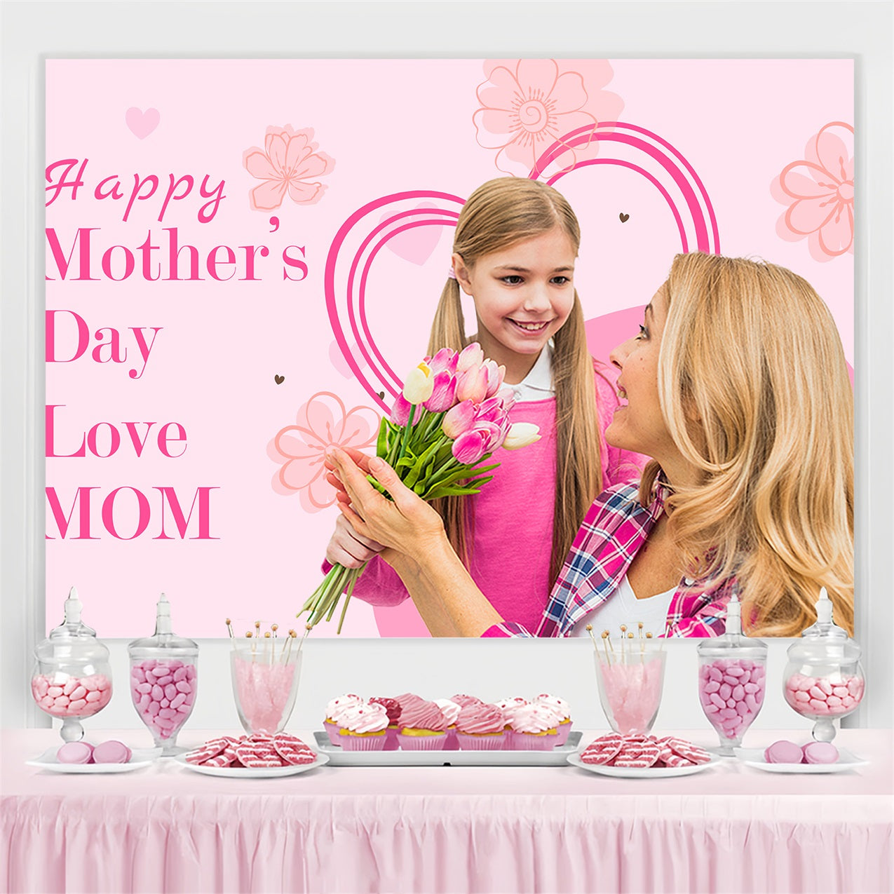 Mothers Day Photo Backdrop Floral Pink Elegance Customized Backdrop UK BRP3-141