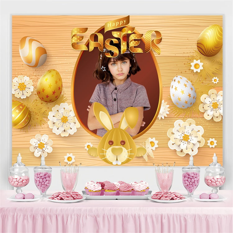 Easter Themed Backdrop Golden Bunny Decoration Personalised Backdrop UK BRP3-179