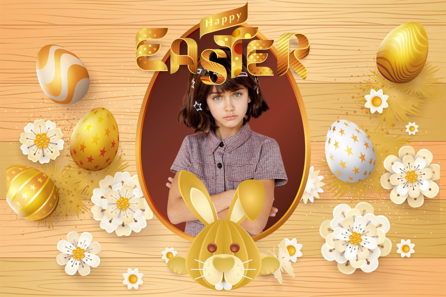 Easter Themed Backdrop Golden Bunny Decoration Personalised Backdrop UK BRP3-179