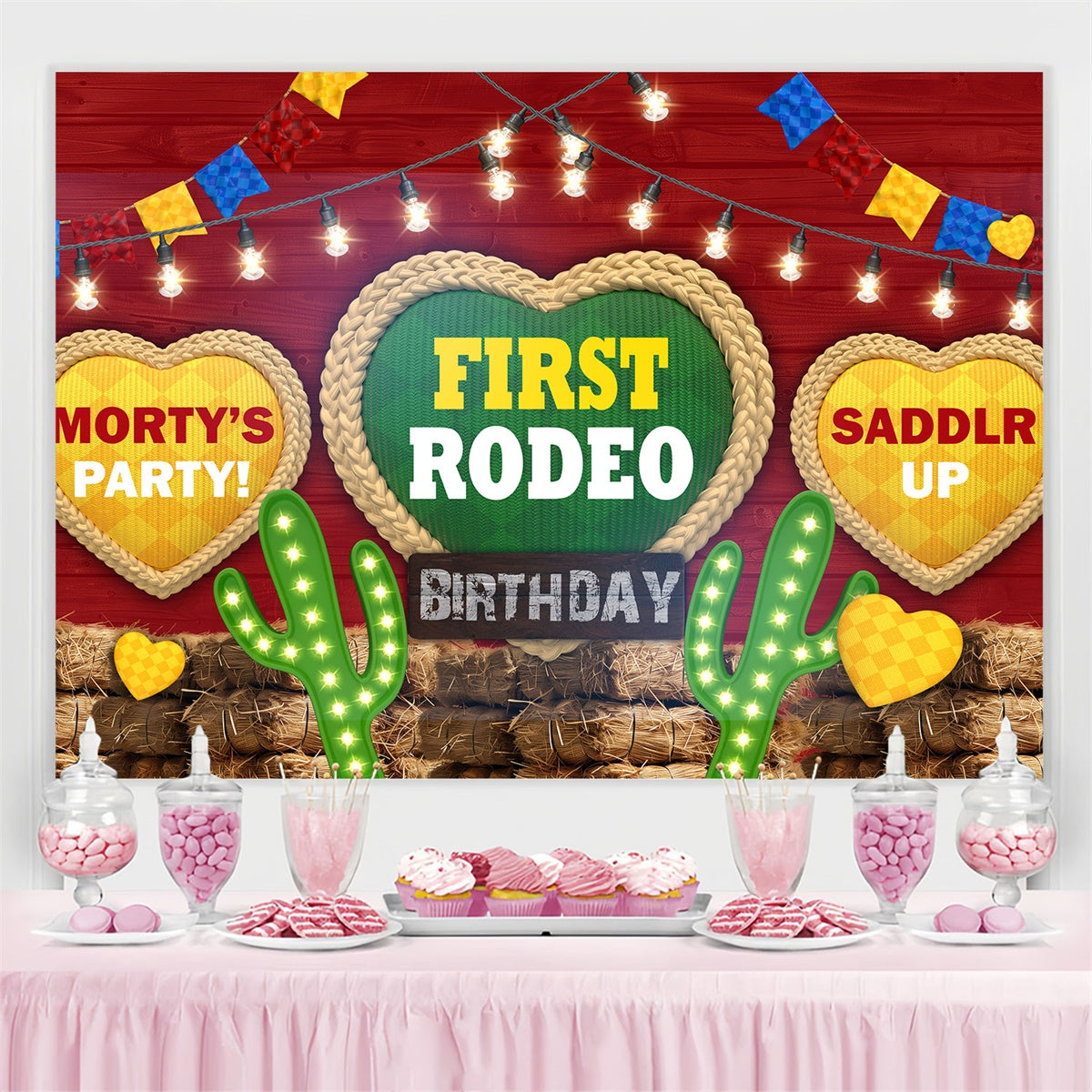 Birthday Backdrop Personalized Wild West Neon Lights Backdrop UK BRP3-32