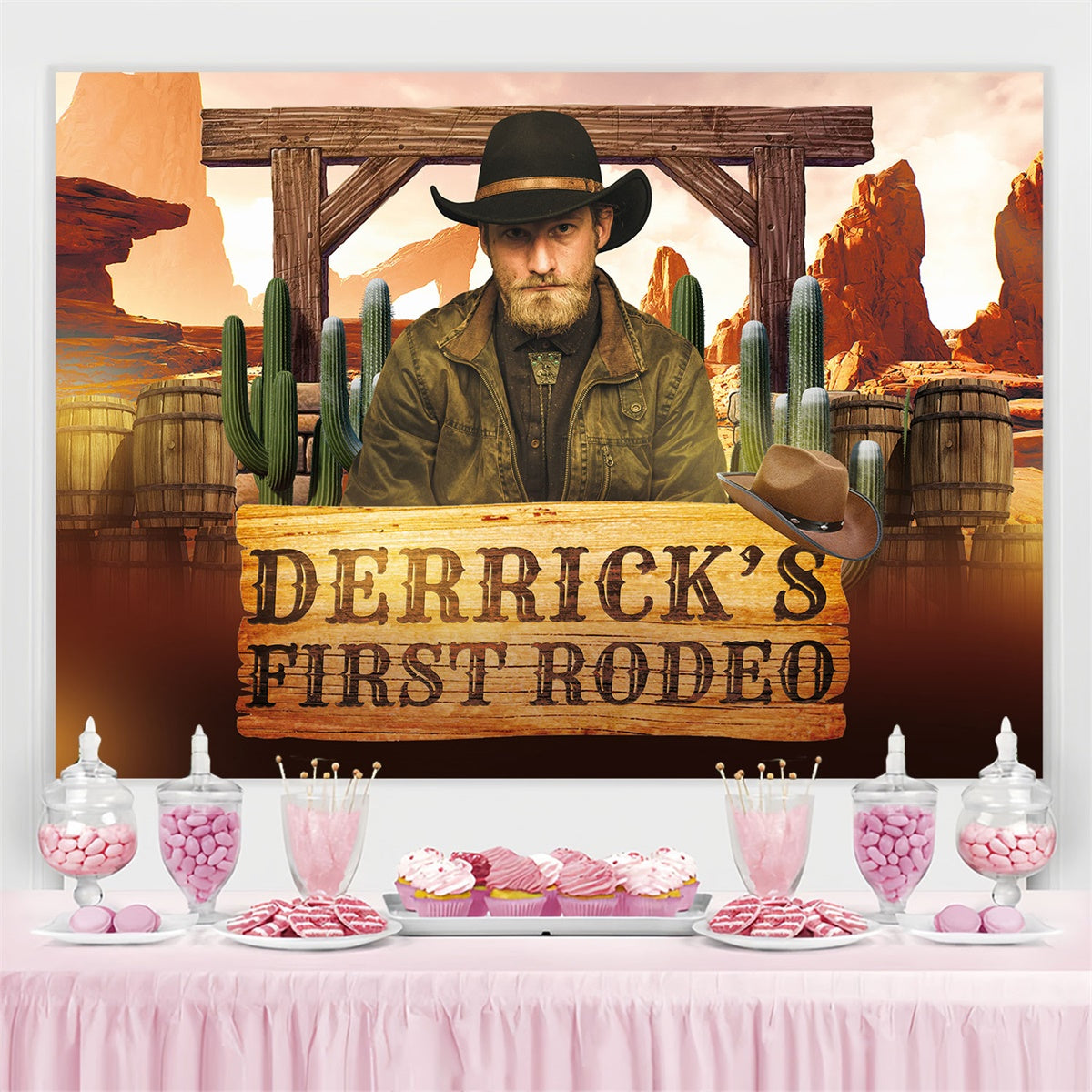 Personalized Backdrop For Birthday Cactus Rustic Cowboy Backdrop UK BRP3-42