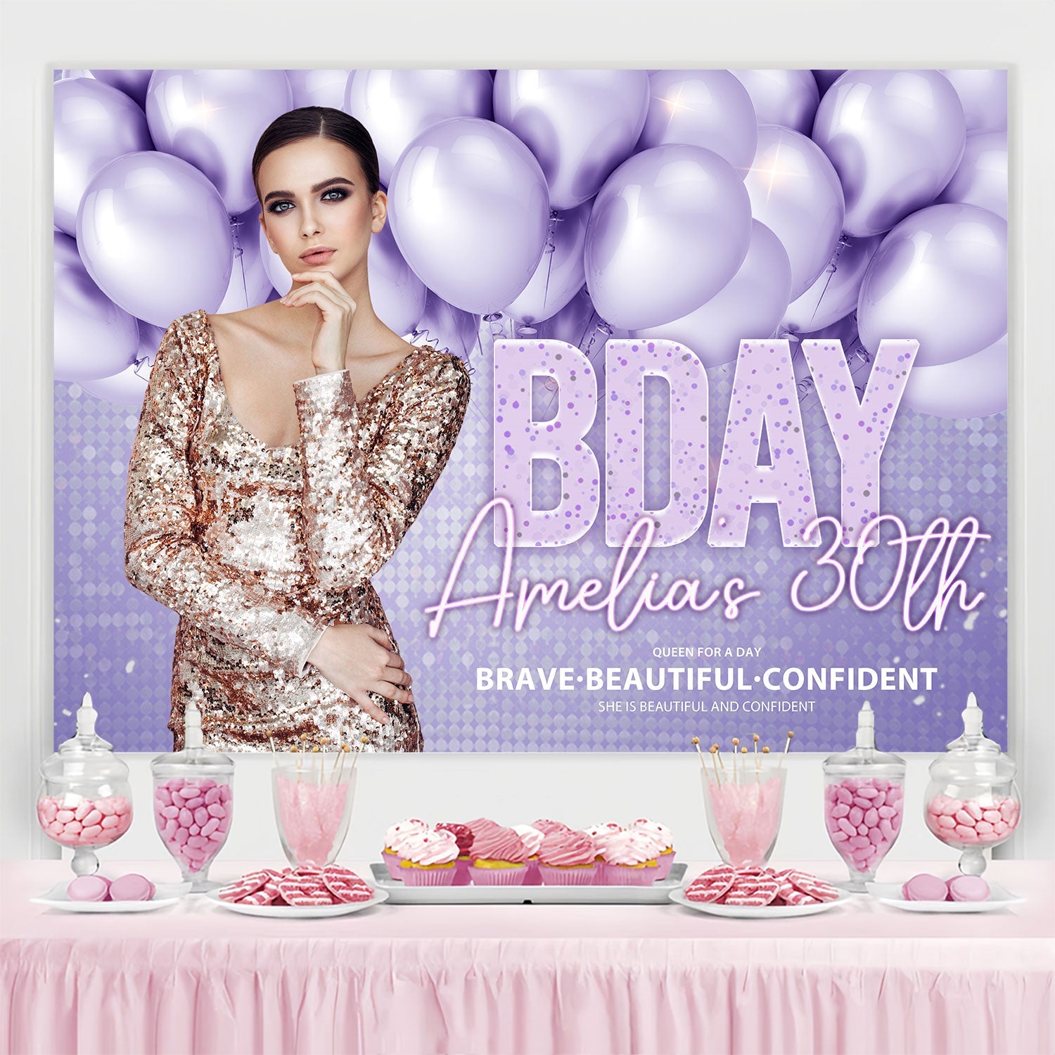 Personalized Birthday Photo Backdrop Chic Lilac Balloon Backdrop UK BRP3-79