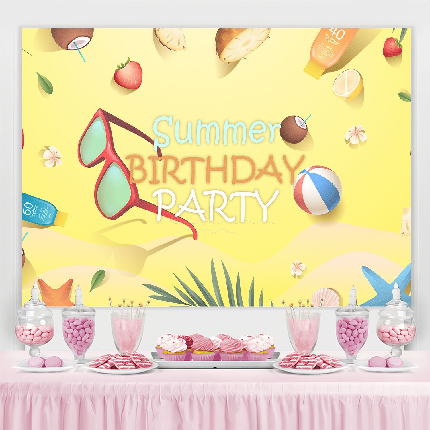 Customize Backdrop For Birthday Summer Tropical Beach Backdrop UK BRP3-94