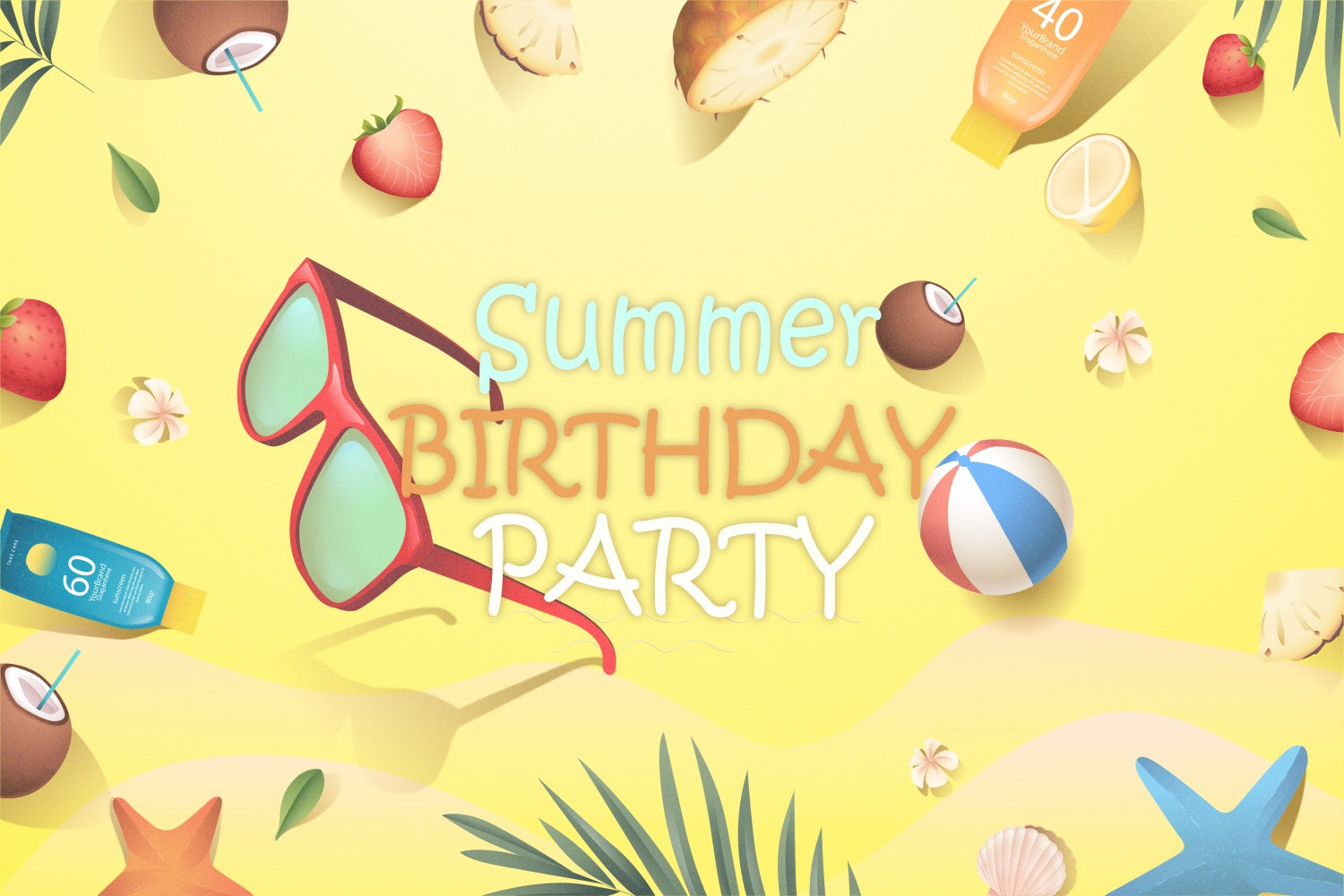 Customize Backdrop For Birthday Summer Tropical Beach Backdrop UK BRP3-94