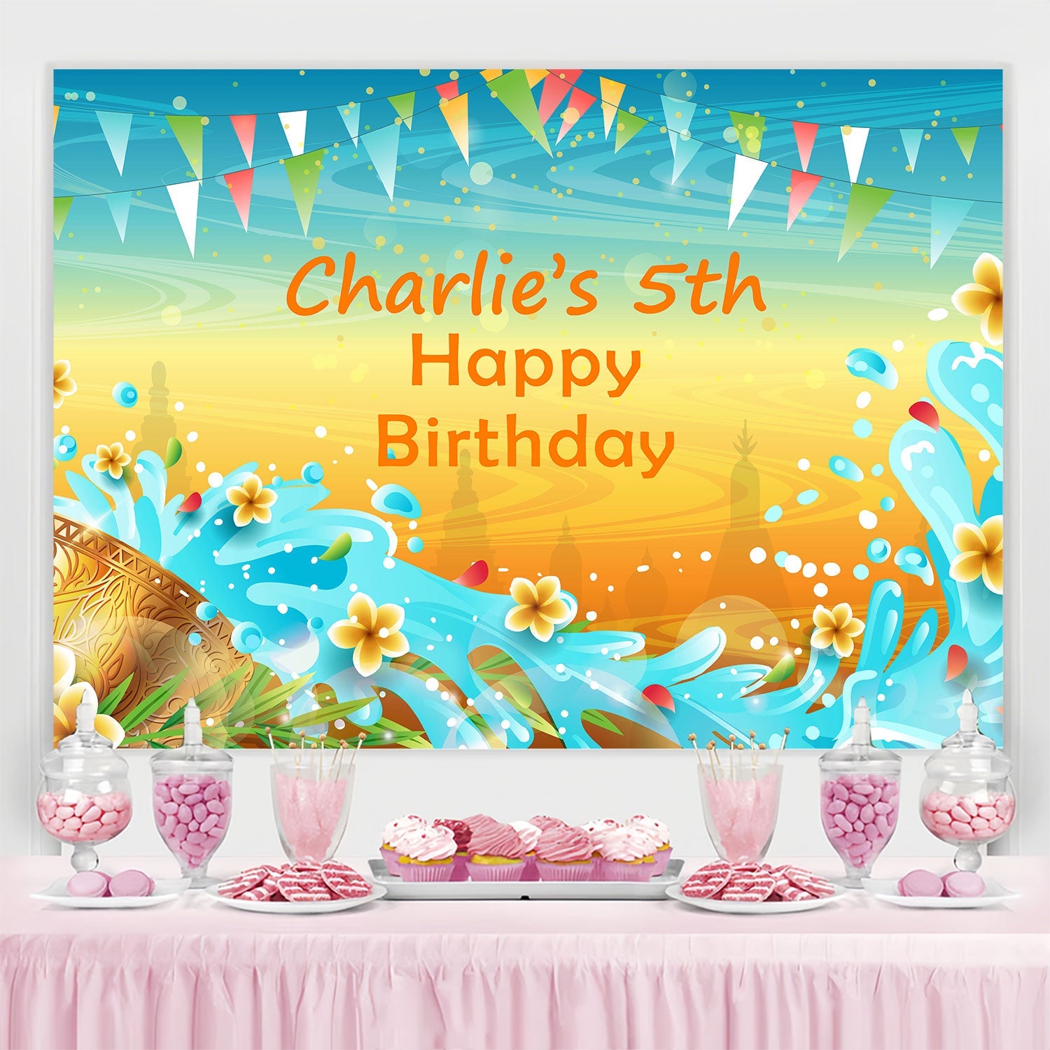 Customize Birthday Backdrop Sunny Beach Water Play Backdrop UK BRP3-97