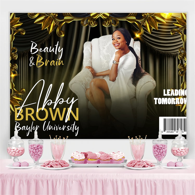 Customized Graduation Backdrop Golden Glamorous Graduation Party Backdrop UK BRP4-180