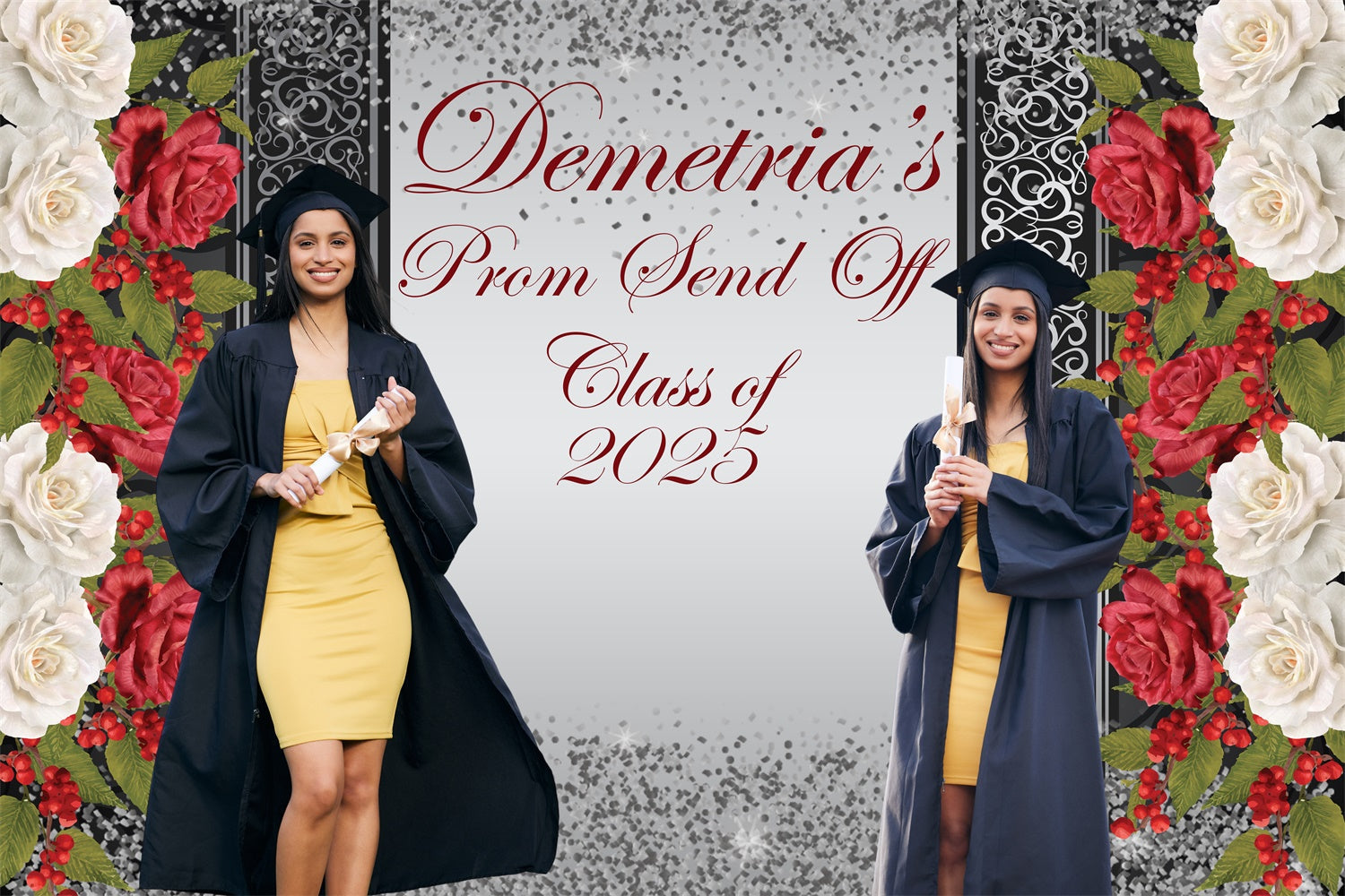 2025 Graduation Backdrop Elegant Rose Custom Graduation Party Backdrop UK BRP4-185