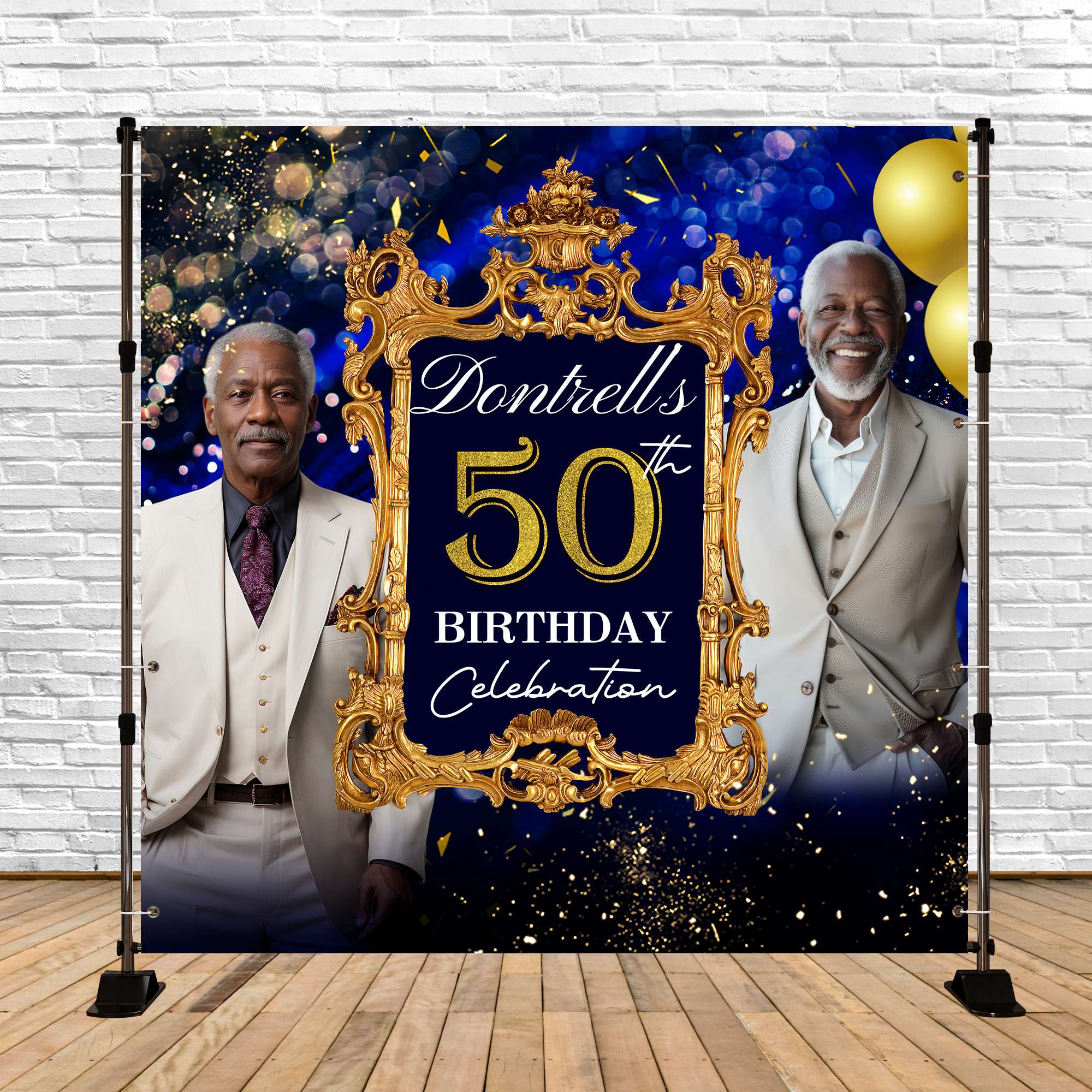 50th Birthday Backdrop Regal Gold Frame Customized Backdrop UK BRP5-106