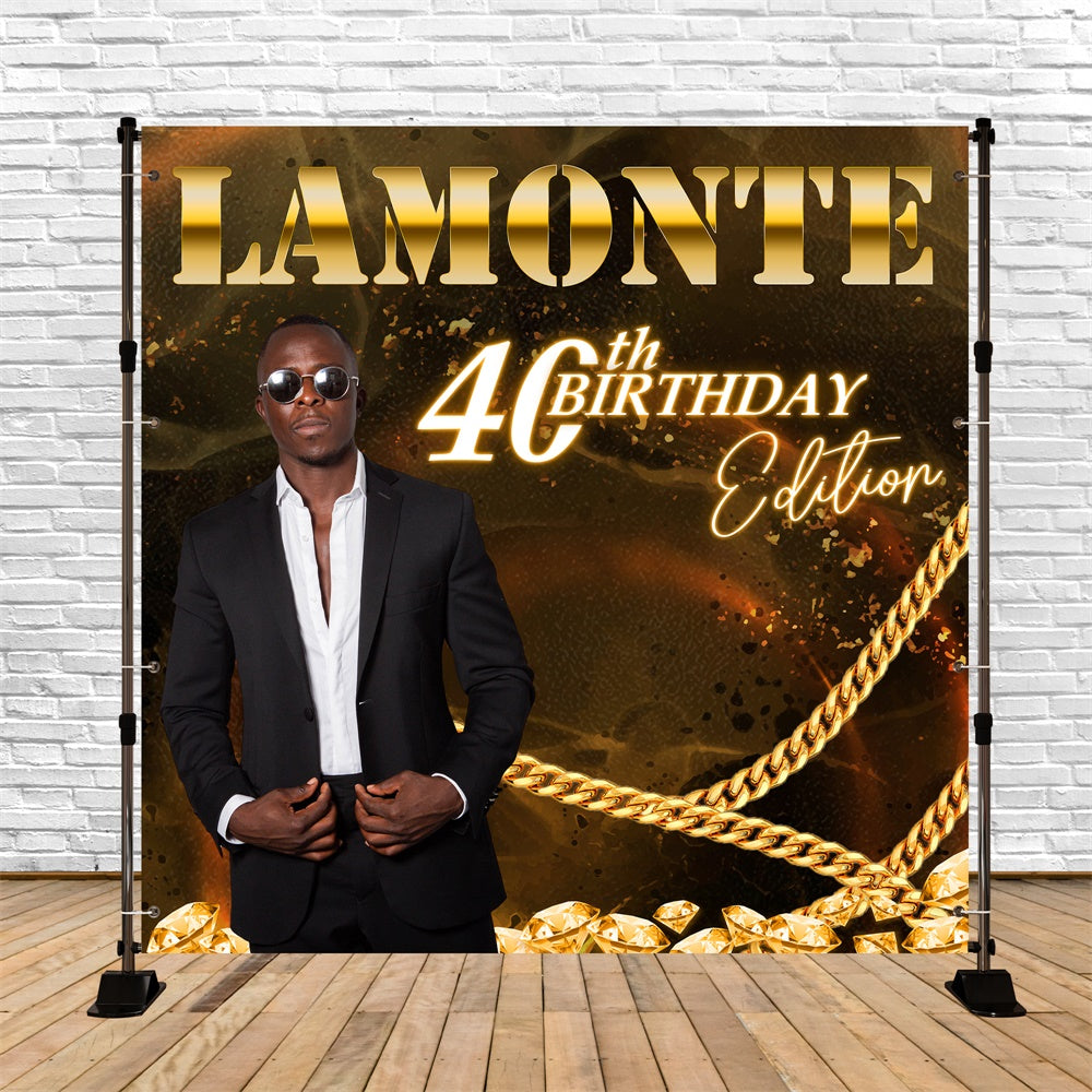 Custom Birthday Backdrop Golden Glamour 40th Birthday Backdrop UK BRP5-109