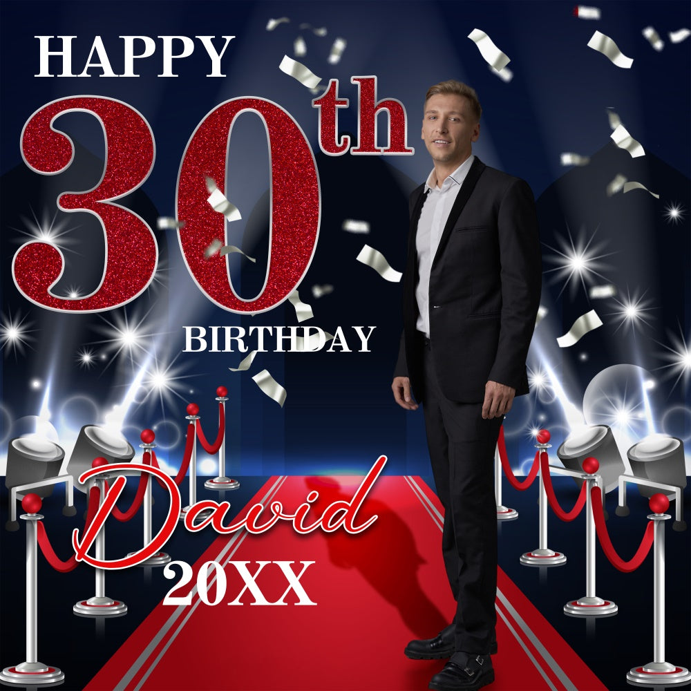 Customized Birthday Backdrop Red Carpet Spotlight 30th Backdrop UK BRP5-111