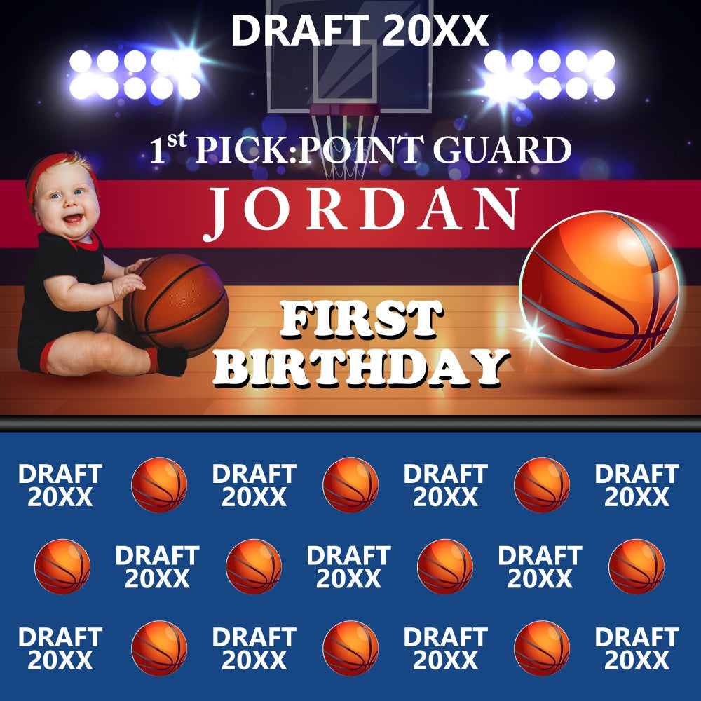 First Birthday Backdrop Basketball Sports Glow Backdrop UK BRP5-118
