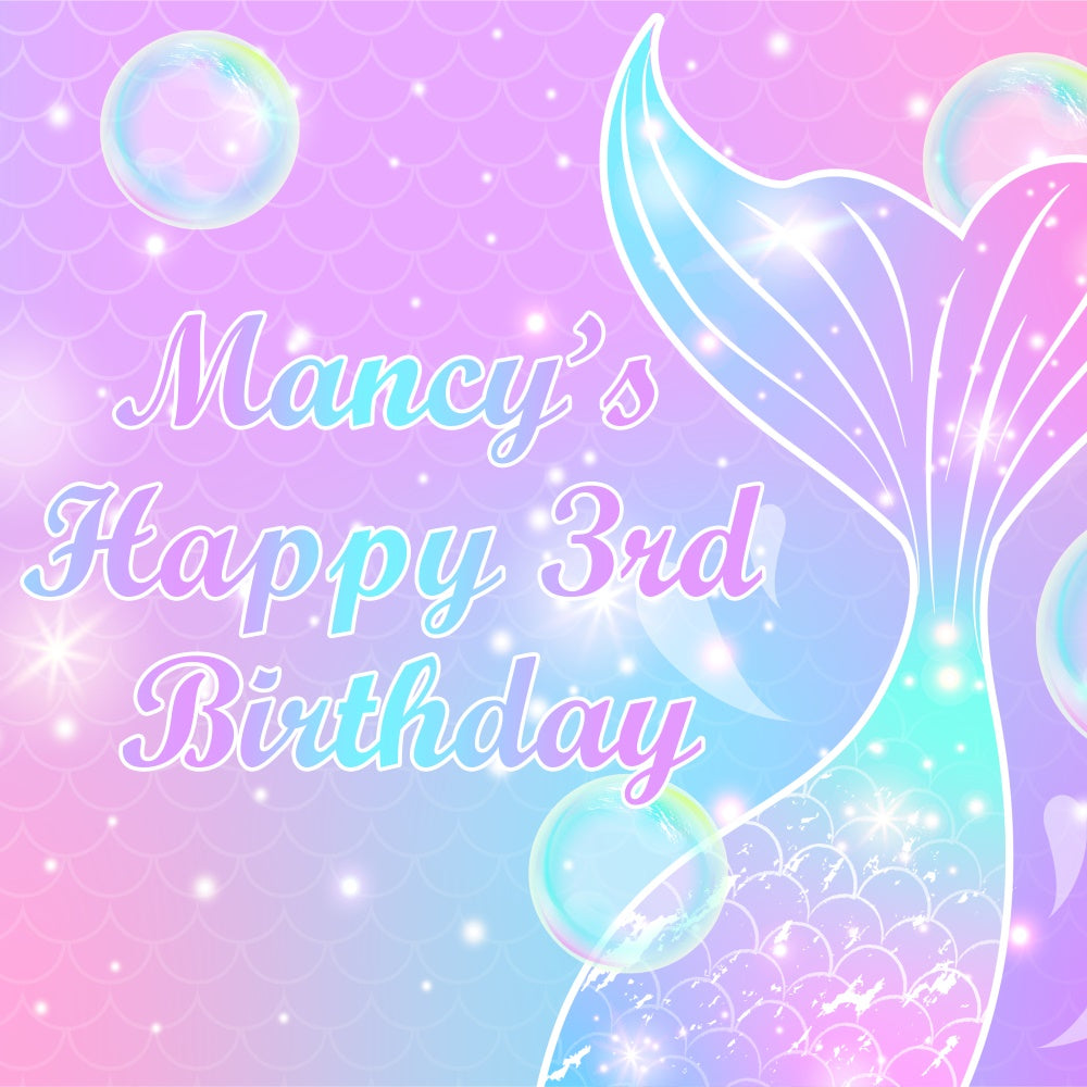 Custom Birthday Backdrop Sparkling Mermaid Tail 3rd Backdrop UK BRP5-124